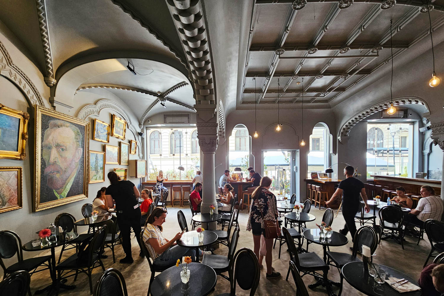 Modern coffee shop with musical instruments in Bucharest
