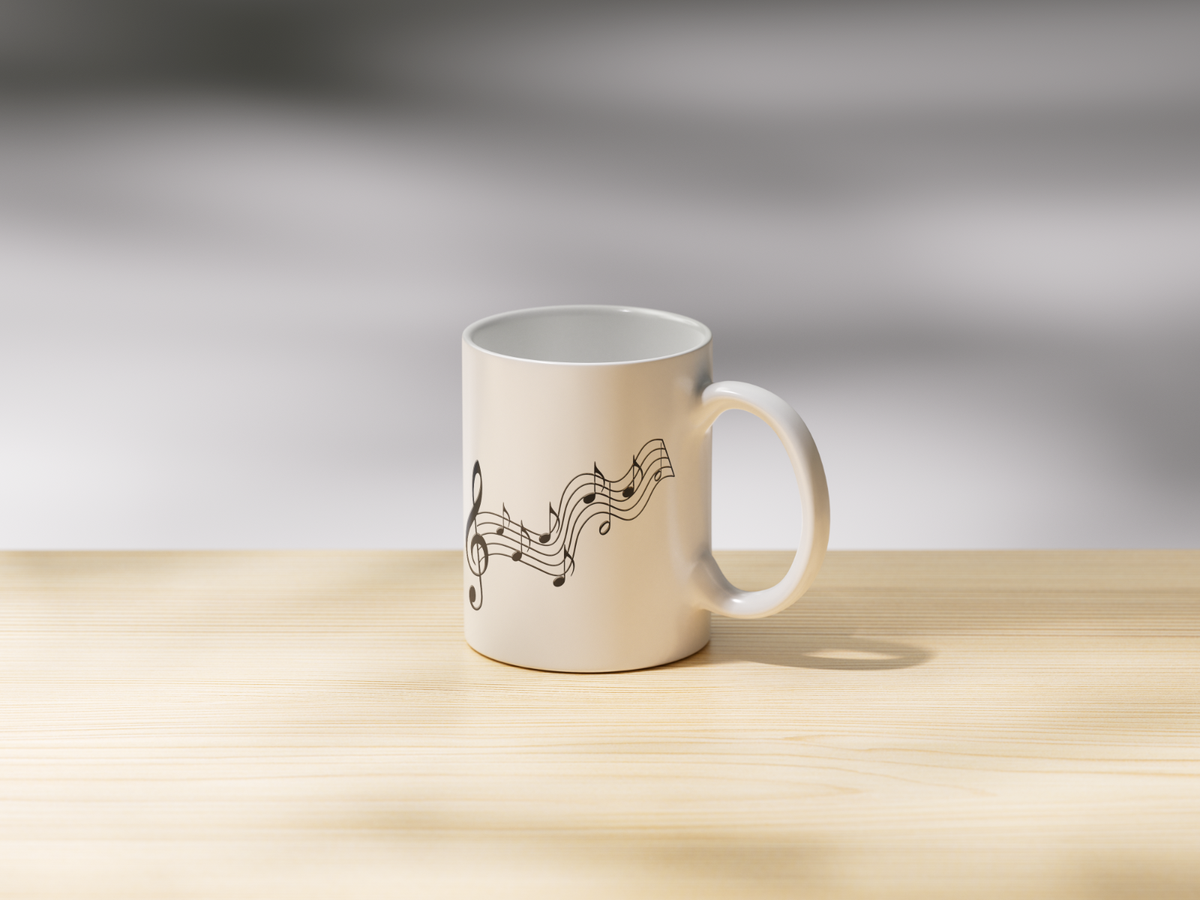Coffee cup with musical notes design