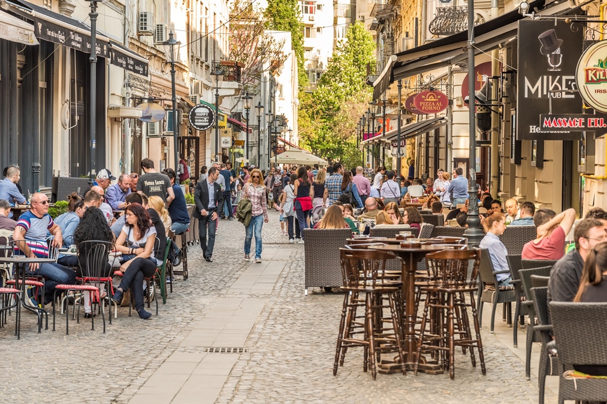 Busy street in old town Bucharest